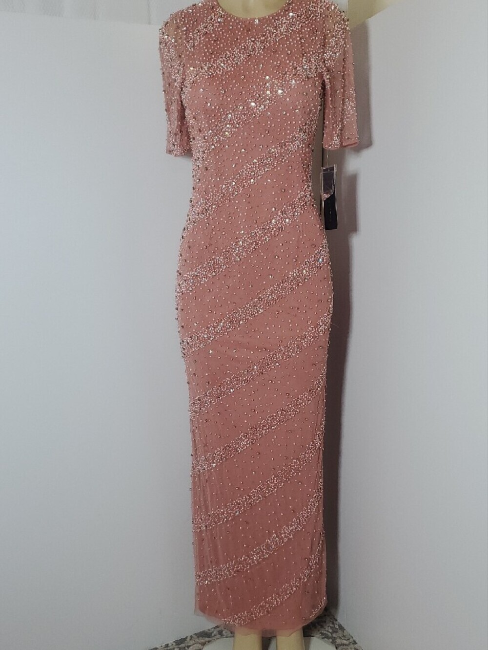 NWT Aidan Mattox Beaded Embellished Blush Pink Evening Gown Formal Dress Size 2